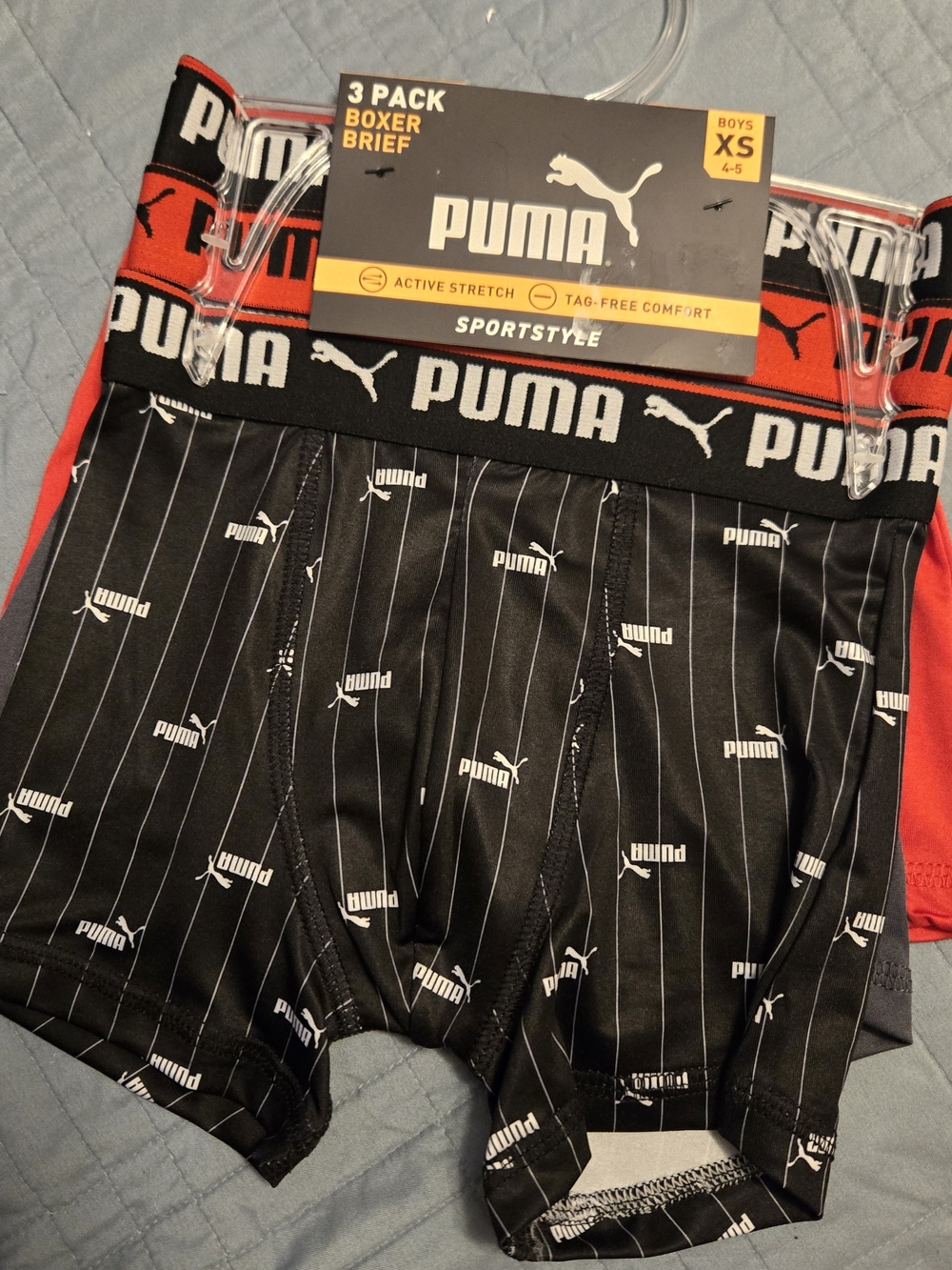 Puma Boys' Black & Red Boxer Briefs 3-Pack - Sportstyle